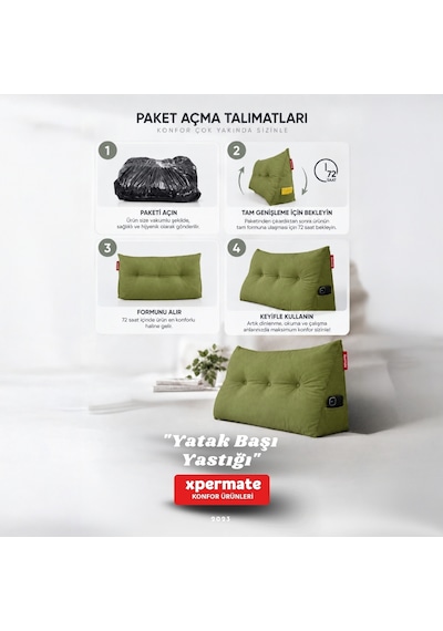 Yatak Başı Yastığı Sırt ve Bel Destek Yastığı 160 cm Yaslanma ve Dinlenme Yastığı Yeşil