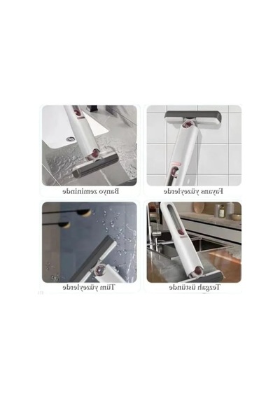 Ergonomik Tasarımlı Sıkmalı Mini Mop - Beyaz Ve Kırmızı, Tek Elle Kullanım Açık Bej
