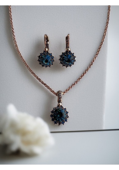 Black Diamond Kristal Taşlı Güneş Figür Kolye Ve Küpe Seti Gri
