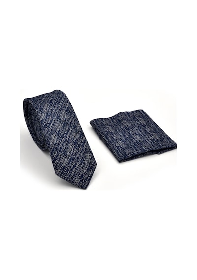 Gaffy Füme Gri Kırcıl Desenli Lacivert Dokuma Kumaş Mendilli Slim Fit Kravat // Sdk230919 Gri - Lacivert