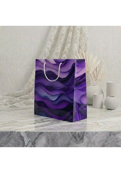 Eczane Hediyelik & Alışveriş Karton Çanta Körüklü Mor Dalgalar 20 x 10 x 23.50 CM 25 Adet