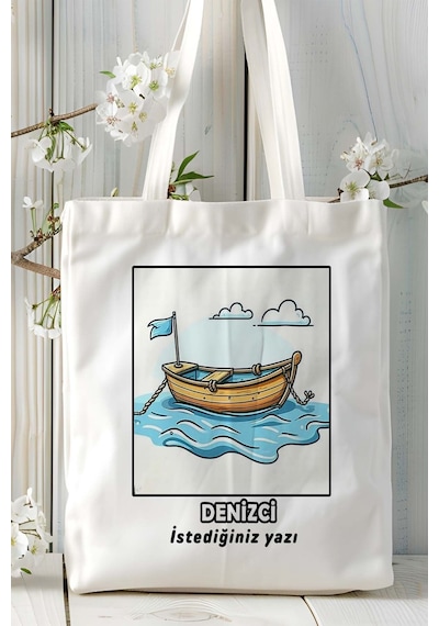 Art Hediye Denizci Baskılı Bez Omuz Çantası Kişiye Özel Model 16 Çok Renkli