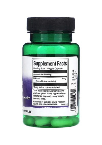 Swanson, Lithium Orotate, 5 Mg, 60 Veggie Capsul.usa Menşei.o...