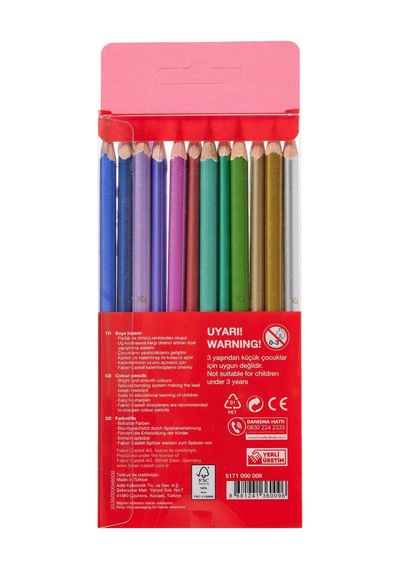 Faber-castell Üçgen Kuru Boya Kalemi Metalik Renkler 12'li 124-Pembe