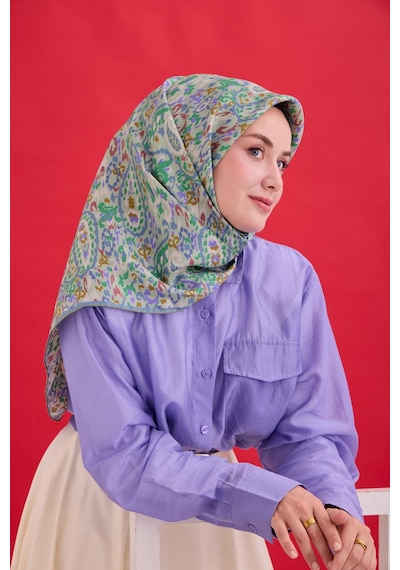 Silk Home Twill İpek Eşarp 11478-37 Sisli Yeşil, Karolina Mavi, Eflatun, Soluk Vişne