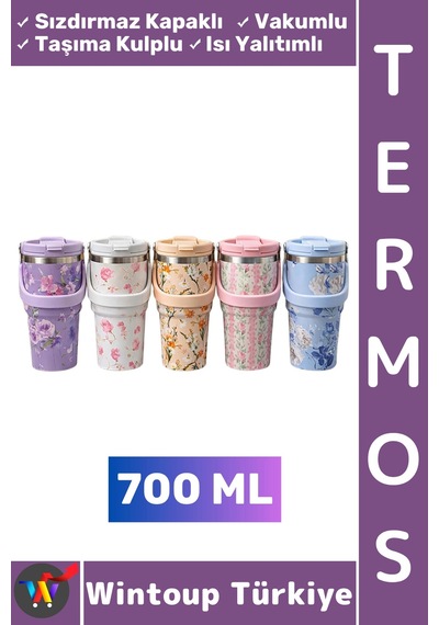 Termos Kamp Outdoor Piknik Sızdırmaz Kapaklı Isı Yalıtımlı Taşıma Kulplu Vakumlu Termos 700 Ml Çok Renkli