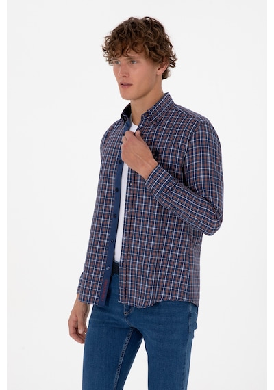 U.S. Polo Assn. Erkek Bakır Ekoseli Uzun Kollu Lacivert Gömlek 50316631-VR182