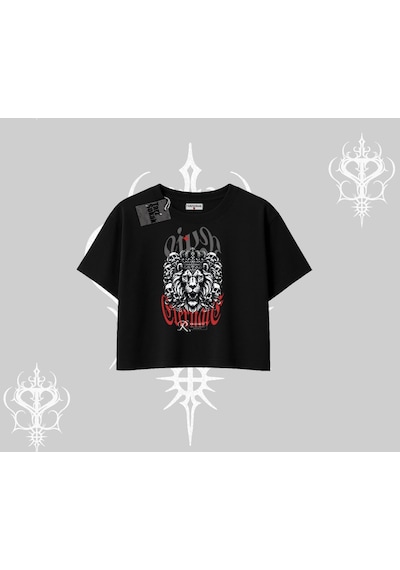 Tarzsokak Oversize Crop Tshirt Crowned Lion Rock Authority Myth Siyah