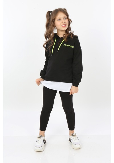 Toontoy Kız Çocuk Do Not Give Up Nakışlı Sweatshirt Siyah