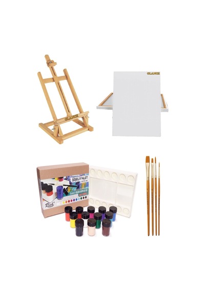 Rich Şeşeli Paletli Akrilik Set 12x25ml Akrilik Masaüstü Şövale Seti