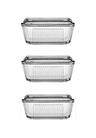Paşabahçe Frigo Tereyağlık Kahvaltılık Cam Saklama Kabı 3'lü Set Şeffaf