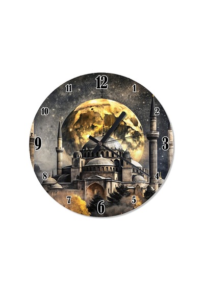 İstanbul Ayasofya Camii Tasarım Duvar Saati Çok Renkli