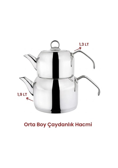 Delux Premium 4 Parça Çaydanlık Seti Orta Boy Platin Çok Renkli