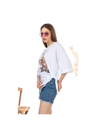 Kadın Oversize Bear Baskılı Tshirt (534304769)