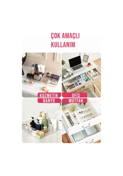 10'lu Çok Amaçlı Çekmece İçi Düzenleyici Set Şeffaf Organizer Makyaj Takı Organizeri Şeffaf