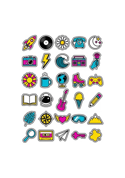Retro Vintage Pop Sticker Seti 150 Adet - 5'li Mega Paket No11 - Laptop Defter Ajanda Çok Renkli