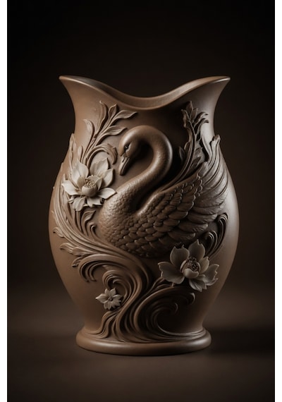 Kuğu Desenli Dekoratif Vazo 15 Cm 3d Baskılı Mat Dokulu Şık Masa Ve Raf Dekoru Kahverengi