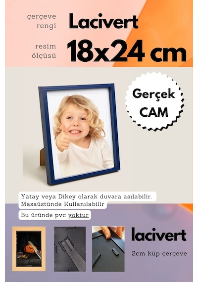Lacivert-20mm Çerçeve Camlı 18x24 Cm Fotoğraf Resim Çerçevesi Ayaklı Veya Duvara Asma Yatay-dikey 23108095