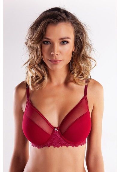 Lenaca Gapara Big Size Plunge Bra, Şarap Rengi Konforlu Ve Şık Sütyen Çok Renkli