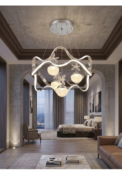 Riva Ledli Krom 3 Renk Işık Modlu Salon Avize Gümüş