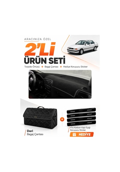 E-biz Seat Toledo 1995-2005 Uyumlu Torpido Örtüsü + Deri Bagaj Çantası Seti - Siyah - Se010