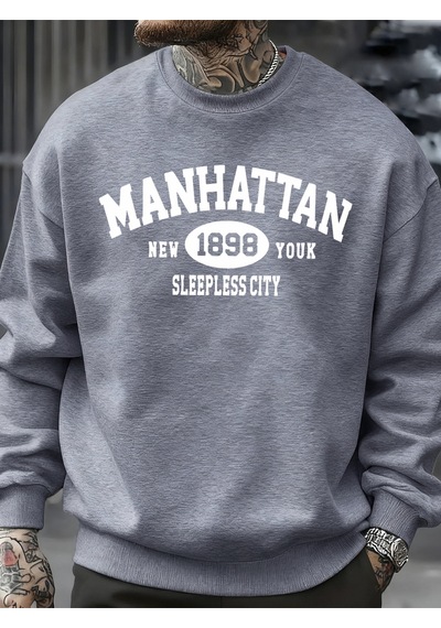 Startmore Startmoremanhattan New York Sleepless City Desen Erkek Kazak Bisiklet Yaka Günlük Kazak Sonbahar Sokak Gri
