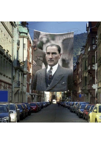 Gazi Mustafa Kemal Atatürk - Şık Takım Elbiseli - Modern Atatürk Cephe Poster Bayrak -4x6 Metre 1