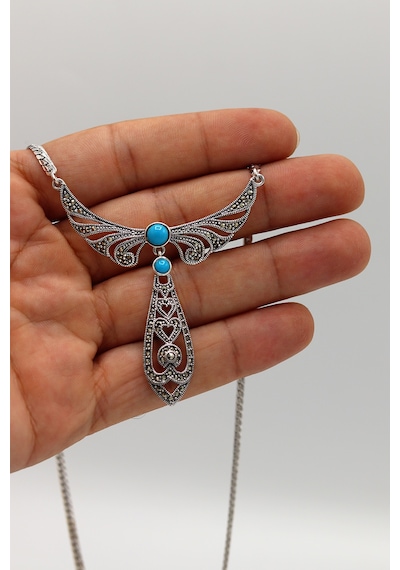 Firuze Taşlı Melek Kanat Model Markazit Taşlı Gümüş Kadın Gerdanlık 201024269 Gümüş