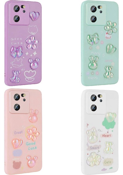 Xiaomi Mi 13t Pro Kılıf Kabartma Figürlü Parlak Zore Toys Silikon Kapak Light Green