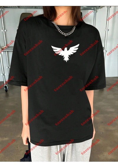 Startmore Unisex Kartal Baskılı Tshirt Siyah Siyah