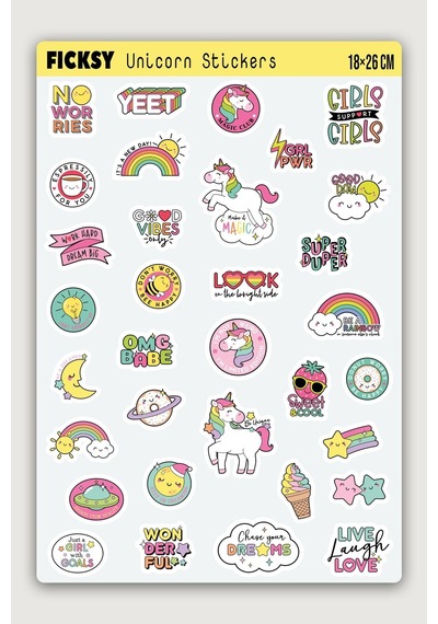 Unicorn Tek Boynuzlu At Sticker Seti - 33 Adet Etiket Çıkartma Diğer