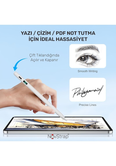 Novstrap Apple Uyumlu iPad 7/8/9 Nesil 10.2 İnç İle Dokunmatik Tablet Kalemi Pen Dz915 Şarj Ekranlı Avuç İçi Reddi Stylus
