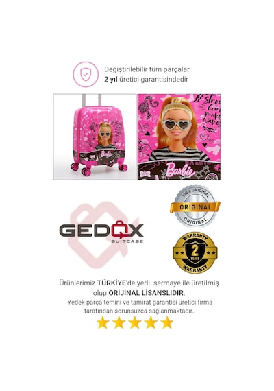 Gedox Kids Barbie Lisanslı Pembe Kız Çocuk Valizi Şık Ve Eğlenceli Tasarım Hafif Ve Dayanıklı Pembe