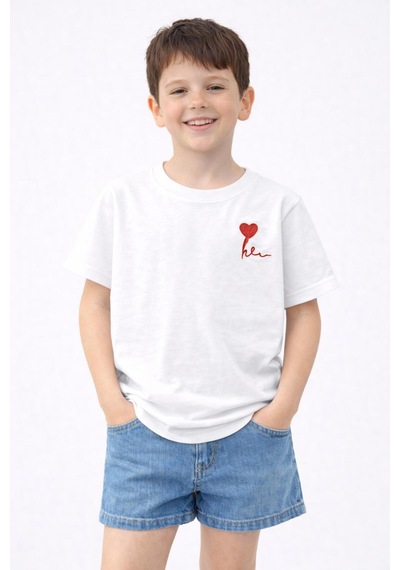Erdem Kıds Kız Erkek Çocuk Oversize Nakışlı Pamuklu Unisex Yazlık T-shirt Beyaz Beyaz
