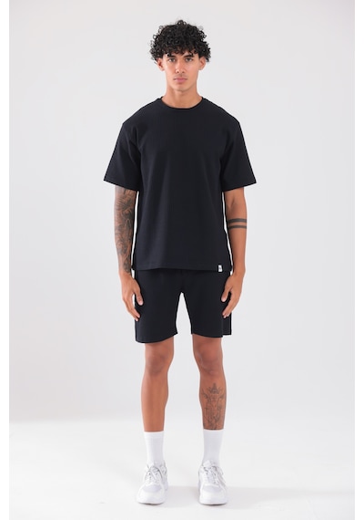 Rowinger Waffle Dokulu Oversize T-shirt Ve Şort Erkek Takım Siyah