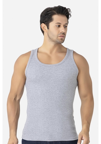 Arma Yıldız Erkek Gri Fitilli Atlet Pamuklu Likralı Kaşkorse Halter Yaka Slim Fit Atlet Gri