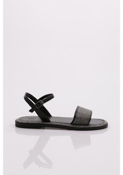 Dgn 3051 Kadin Düz Taban Taşli Sandalet 3051-2219-R7007 Siyah