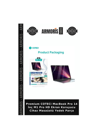 Premium Coteci Apple MacBook Uyumlu Pro 14 İnç M1 Pro Hd Ekran Koruyucu Cihaz Masaüstü Yedek Parça
