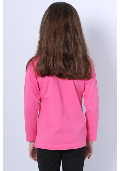 Hçm Kız Çocuk Uzun Kollu Tshirt 4 Mevsim Bisiklet Yaka Karakter Baskılı C34 Pembe
