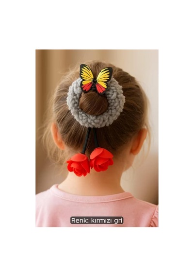 Peluş Topuz Tokası Kelebek Ve Köpük Gül Aksesuarlı Çocuk Saç Aksesuarı Diğer