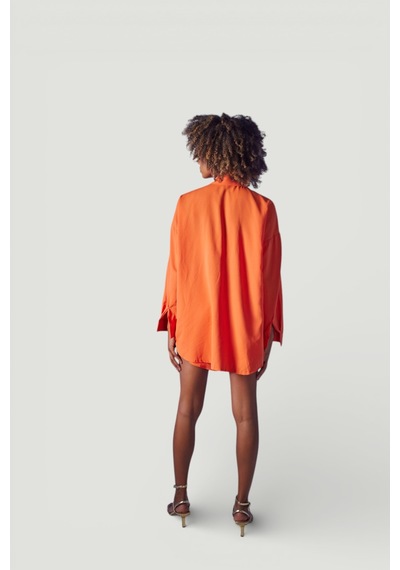 Holly Lolly Oversize Model Düğme Kapamalı Leti Gömlek Turuncu