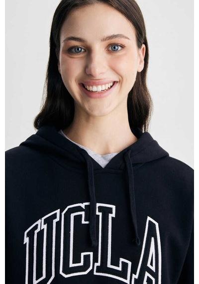 Ucla Rıley Siyah Kapüşonlu Nakışlı Standard Fit Kadın Sweatshirt Siyah