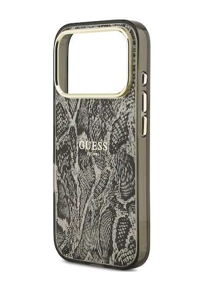 Apple Uyumlu iPhone 17 Pro Kılıf Guess Lisanslı M-safe Özellikli Yazı Logolu Python Desenli Kapak Siyah Siyah