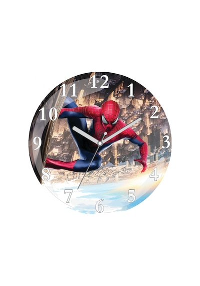 Spider Man Örümcek Adam Sessiz Akar Bombeli Gerçk Cam Duvar Saati Çok Renkli