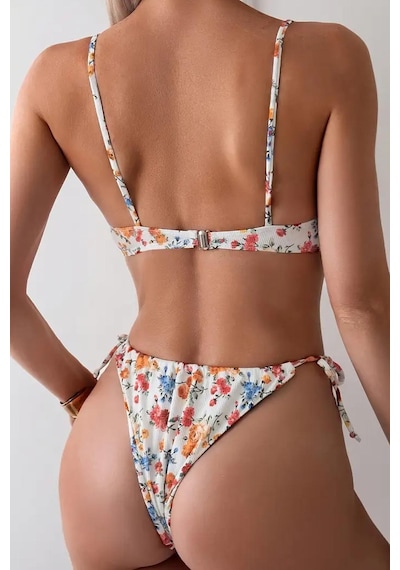 Angelsin Alt Bağlamalı Çiçek Baskılı Bikini Takımı Çok Renkli