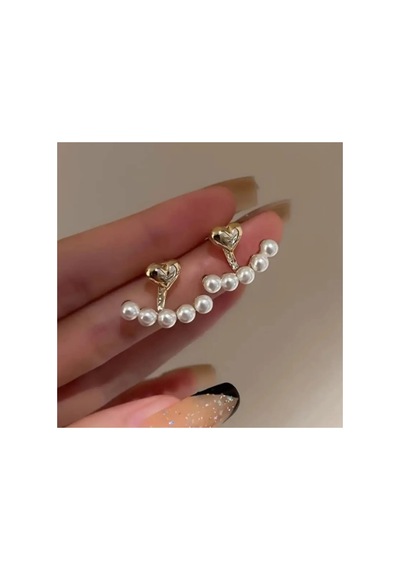 Lunarie İnci 14k Altın Çerçeve Kalp Ear Jacket Tırmanıcı Küpe
