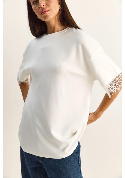 Shade Kadın Sırt Detaylı Dantel Garnili T-shirt 1073 60286023 - Beyaz