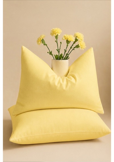Sarı Renkli Pamuklu Ranforce Kumaş Kapaklı Yastık Kılıfı 2 Adet 50x70 Cm