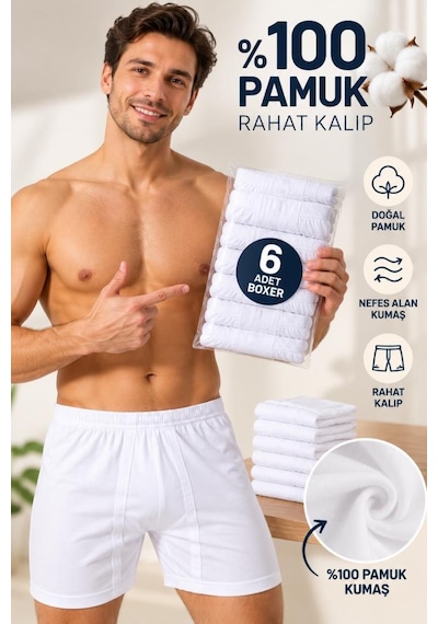 Trendybee Erkek Slip Külot 6'lı Paket Kutulu Beyaz %100 Pamuk