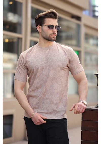 Madmext Kahverengi Basic Erkek T-shirt E7131 Kahverengi